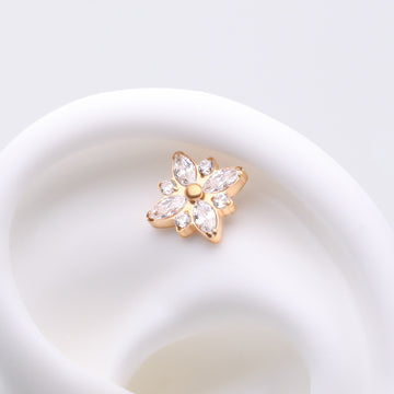 Detail View 1 of Implant Grade Titanium OneFit Threadless Golden Marquise Flower Brilliance Top Part-Clear Gem